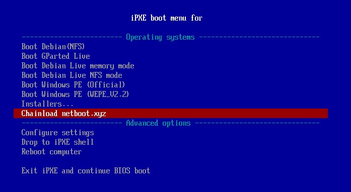 iPXE menu